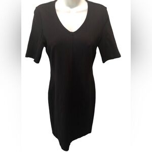 CAbi Claire Ponte Knit Sheath Dress Sz. 6 Black Short Sleeve V Neck #3101